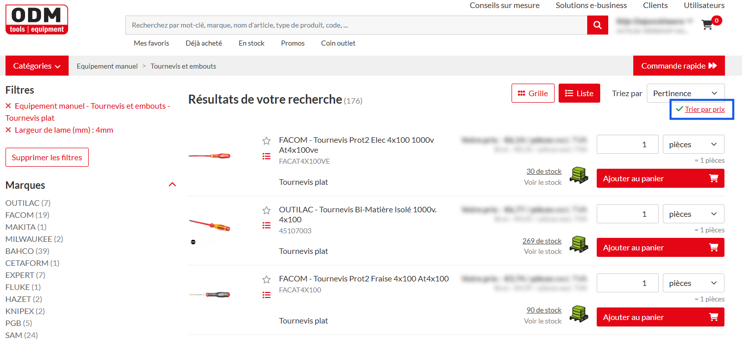 Trier les produits par prix dans la boutique en ligne ODM